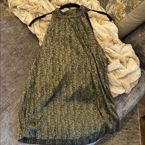 Vince Camuto Metallic Black and Gold Halter Blouse